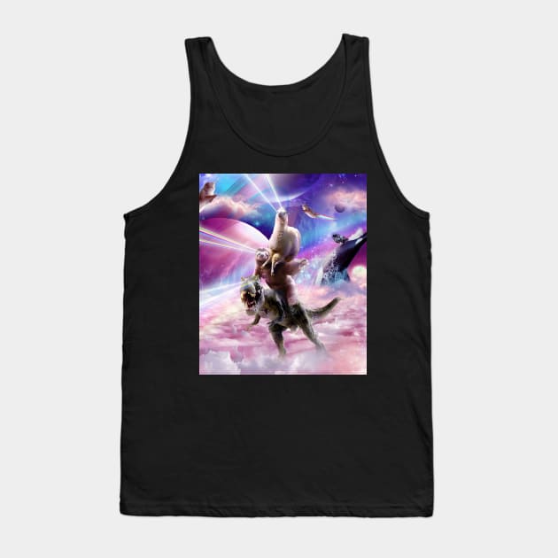 Laser Eyes Space Llama On Sloth Dinosaur - Rainbow Tank Top by Random Galaxy